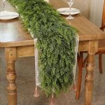 9FT Real Touch Cedar Garland - Artificial Christmas Garland Fake Green Faux Thick and Lush Pine Needles Garlands for Table Fireplace Mantle Holiday Home Indoor Outdoor Decor (2PCS)