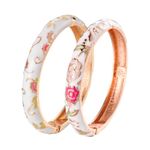 wynameleri Cloisonne Bracelet Flower Gold Hinge Indian Cuff Bangle Enameled Jewelry Flower Bracelets for Women Gift Box 55A106-55A108 White