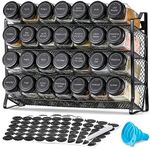 AOZITA Spice Rack Organizer for Cabinet, Spice Organizer with 28 Empty Spice Jars with Black Lids, Funnel, Spice Labels, Seasoning Organizer for Countertop, Cabinet, Kitchen, Pantry, Cupboard