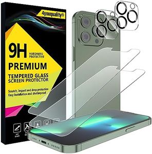 4youquality [4-in-1 Screen Protector for iPhone 13 Pro with Camera Lens Protector, Tempered Glass Film, 2-Pack Each, [LifetimeWarranty][Impact-Resistant][Anti-Scratch][Ultra-Transparent]