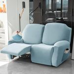 HOKIPO 6-Pieces Premium Velvet Elastic Stretchable Recliner Sofa Cover 2 Seater Soft Washable Sofa Slipcovers Furniture Protector, Sky Blue (AR-4908-SBLU)