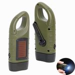 LED Wind Up Torch, Crank Up Solar Powered Torch with Carabiner Hook – Reliable and Built to Last, Hand Crank Self Powered Flashlight for Camping, Outdoors, and EDC, Emergency Flashlight, Green