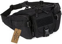 ArcEnCiel Tactical Fanny Pack for Men Waist Bag Hip Belt Outdoor Hiking Fishing Bumbag with Patch (Black)