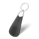 ZOMAKE 9.5CM Metal Shoe Horn - Travel Pocket Shoehorn Stainless Steel Small Mini Shoes Helper Lightweight Shoe Lifter Stick Spoon with PU Leather Keyring for Men Women Seniors Kids, Black