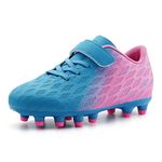 brooman Kids Firm Ground Soccer Cleats Girls Boys Athletic Football Shoes (13 JA,Blue Pink)