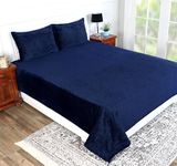 RD TREND 190 GSM Flannel Warm Bedsheets for Winter Double Flat Size (90 x 100 Inches) with 2 Pillow Cover Size (18x28 Inches) Color-Navy Blue, Striped