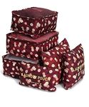 Styleys Set of 6 Packing Cubes Travel Organizer Garment Storage Bag - Wine Red Flower_1037P Polyester