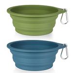 SLSON 2 Pack Dog Collapsible Bowl Large Portable Dog Bowl Pet Feeding Bowl Dog Food Water Bowl Pet Travel Bowl with Carabiner for Pet Indoor and Outdoor Activity (Navy + Dark Green)