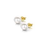 Amberta Women's 925 Sterling Silver Freshwater Pearl Stud Earrings: 7 to 8 mm White Pearl with Gold Plating