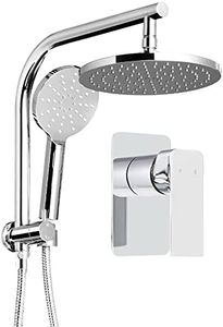 Cefito Shower Head, 9" Rain Hand Showers Rail Taps Holder Handheld Showerhead Bath Accessories Bathroom Set Fixtures Wall, with Stainless Steel Water Hose High Pressure Portable Silver