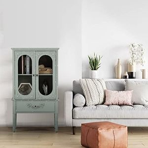 PHI VILLA Tall Accent Cabinet with Doors, Buffet Sideboard Cupboard, Display Cabinet with Drawer for Living Room