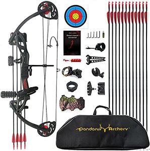 PANDARUS Compound Bow Archery for Youth and Beginner, Right/Left Handed,19”-28” Draw Length,15-29 Lbs Draw Weight, 260 fps, Package with Archery Hunting Equipment Carry Case（Black Right Handed Pro）