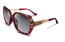 FEISEDY Women Trendy Polarized Sunglasses Oversized Sparkling Crystal Frame B2289 (Wine, 56)