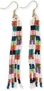 INK+ALLOY Women's Beaded Checkered Mini Fringe Earrings June Gingham Seed Bead Boho Dangle Earrings Handmade Jewelry for the Modern Bohemian, 3.25-Inches, Glass, No Gemstone