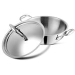 Vinod Platinum Triply Stainless Steel Extra Deep Kadai with Stainless Steel Lid 1.8 litres Capacity (20 cm Diameter) | Triply Stainless Steel Kadai, Silver (Induction and Gas Stove Friendly)