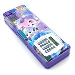 LAZYLINES Frozen Art Pencil Box: Magnetic Lock, Inbuilt Calculator, and Dual Compartment Organizer with Enchanting Frozen Artwork