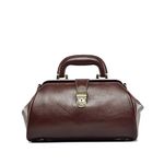 Erivis Genuine leather women's bag retro doctor's bag handmade foreskin layer cowhide Shoulder bag buckle type women's bag, Coffee