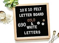 Felt Letter Board 10 * 10 inch Wooden Frame DIY Message Board Memo Menu Notice Kitchen Notes Board with 690 White & Gold Coloured Letters Numbers Symbols Emojis for Home,Restaurant,Party,Wedding