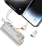 SHARGE Flow Mini Portable Charger, 5000mAh Mini Power Bank with Dual Plugs and Built in Cable, USB-C Lightning External Battery for iPhone 16 15 14 Series, Samsung S23, Note20, LG, Huawei, AirPods