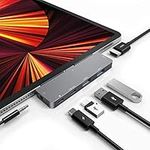 USB C Hub for iPad Pro 6-in-1 Adapter for iPad Pro 11/12.9 with 4K HDMI,3.5mm Headphone Jack with Volume Control,USB C PD Charging&Data,USB C Earphone Jack,USB 3.0