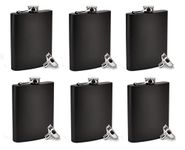 KisSealed Hip Flasks for Liquor, 6 Pack 8 oz Black Stainless Steel Flask with Funnels for Men Women,Wedding Party Groomsman Bridesmaid Birthdays Gift(Black)