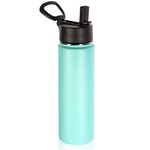 Volhoply 22 oz Insulated Water Bottles with Straw Lid, Stainless Steel Sports Bottle with Handle, Double Walled Vacuum Metal Travel Thermos with Wide Mouth,Reusable Water Flask for School (Mint,1 Set)
