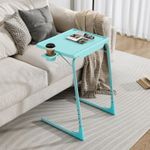 Portable Folding Snack Table with Adjustable Tray & Removable Cup Holder (Turquoise)