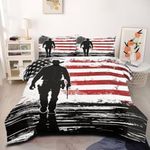 CCoutueChen American Flag Comforter Set Queen United States Flag Down Comforter for Kids Boys Teens Western Cowboy Bedding Set Black White and Red Geometric Striped Comforters Ultra Soft Quilt