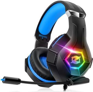 Ozeino Gaming Headset for Ps5, Ps4, PC with 7.1 Surround Sound, Gaming Headphones with Noise Cancelling Flexible Mic RGB Light Memory Earmuffs for Xbox Series X/S, PC, Mac, Laptop, Phone