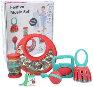 Edushape Festival Music Gift Set - Baby Musical Instruments Include Mini Rain Stick, Crackle & Roll, Bell, Tambourine, Maracas - Interactive Baby Musical Toys for Kids and Toddlers 18 Months and Up