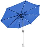 Costway 3m Solar Powered LED Lighted Patio Umbrella, Table Market Umbrella with Tilt and Crank, Outdoor Umbrella with 8 Sturdy Ribs for Garden, Deck, Backyard & Pool (Blue)