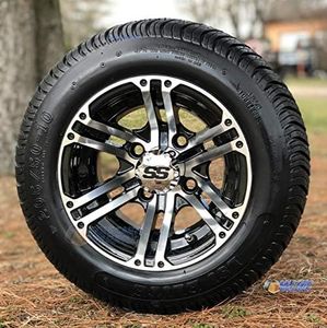 10" TERMINATOR Machined/Black GOLF CART WHEELS AND 205/50-10 LOW PROFILE GOLF CART TIRES COMBO - SET OF 4