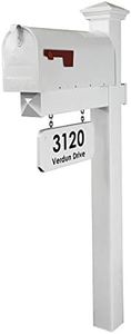 4Ever Products The Jackson Complete Mailbox System - Vinyl/PVC Post (includes Mailbox) Decorative Curbside Postal Solution with Classic Traditional Style and Hanging Address Plate (White Mailbox)