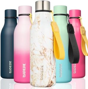 BJPKPK Insulated Water Bottles, 18oz Stainless Steel Metal Water Bottle with Strap, BPA Free Leak Proof Thermos, Mugs, Flasks, Reusable Water Bottle for School, Sports & Travel, Marble-Amber