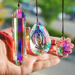 H&D HYALINE & DORA 3PCS Crystal Rainbow Suncatcher,Hanging Aurora Glass Prism for Window,Chandelier Lamp Drops Pendant Home Decor