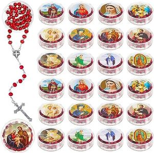 Rose Scented Catholic Rosaries Necklaces Wooden Beads Rosary Necklace Religious Red Rosary Jesus Cross Catholic Gifts Holy Rosaries in Bulk with Gift Boxes for Prayer Men Women (48 Pcs), wood, alloy, iron and plastic, No Gemstone