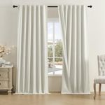 DUALIFE Natural Linen Curtains 108 Inches Long for Living Room 2 Panels Set Loop Pocket Back Tab Draperies Neutral Earth Tone Textured Vertical Blackout Linen Curtains for Large Window 9 FT W50 x L108