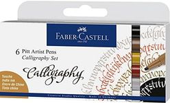 Faber-Castell Vibrant Pitt Artist Calligraphy Pens, Assorted – Pack of 6, (54-167506)