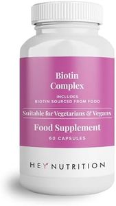 Hey Nutrition Biotin Complex Supplement - Biotin, Selenium, and Zinc - Supports Hair, Nails & Skin - Promotes Immune Health - No Artificial Flavours, Non-GMO & Dairy-Free - 60 Vegan Capsules