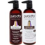 PURA D'OR ColorHarmony Purple Shampoo & Conditioner Biotin Set (16oz x 2) For Bleached, Blonde, Silver & Color Treated Hair - Keratin, Bamboo Fiber, No Sulfates, Natural Ingredients - Men & Women