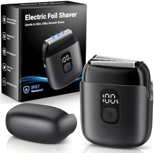 Electric Foil Shavers for Men, Mini Electric Razor with 3 Floating Blades, IPX7 Waterproof Cordless Shaver, LED Battery Display, USB-C Fast Charging & Travel Lock, Matte Grey