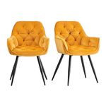 AINPECCA Dining chairs with Velvet Thick Padded Upholstered Kitchen Tub Chair Armchair with Backrest Metal Legs Living room Reception Leisure Chairs for Bedroom Lounge Office(Yellow,2)