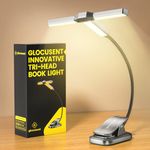 Glocusent Innovative Tri-Head Book Light for Reading in Bed, 3 Colors & 5 Brightness Levels, 1000mAh Rechargeable Reading Light with 30-Min Timer, 10-100Hrs, Partner Friendly, Perfect for Book Lovers