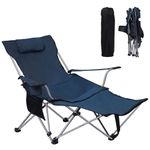 Garden Art 2-in-1 Oversized Reclining & Sitting Camping Chair – Portable Folding Chair with Armrests & Detachable Footrest | Best for Outdoor Garden, Picnic, Fishing, Camping (Blue Recliner)