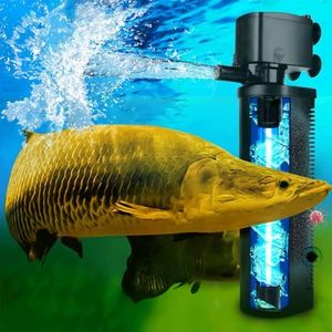 600GPH UV Aquarium Filter for 100-300 Gal Tank, Large Fish Turtle Tank Green Water Clean Machine Submersible Canister Filter Powerful Pump Pond Filter for Saltwater Freshwater Crystal Green Killing