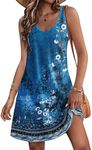 HOTOUCH Casual Dresses for Women 2024 Sleeveless Beach Dress for Women A Line Dress Summer Shift Dresses with Pockets Blue Floral-02 Medium