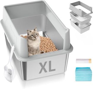 XL Sifting Stainless Steel Cat Litter Box with Lid, XL High Sided Metal Sifting Litter Box for Pine Pellets, Enclosed Litter Box for Big Cats, Anti-Leakage, Easy