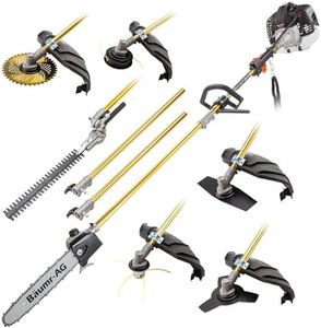 Baumr-AG 65cc 7in1 Long Reach Garden Multi-tool, Pole Saw, Hedge & Line Trimmer, Brush Cutter, 12" Tree Trimming Pruning Chainsaw Bar, 2 Extension Shafts