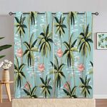 ANHOPE Tropical Curtains Eyelet Thermal Insulated Blackout Curtains Flamingo Palm Tree Palm Leaf Print Pattern Ring Top Curtains for Bedroom Living Room 66 x 72 Inch Drop 2 Panels