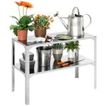 Outsunny 2 Tier Potting Bench Table, Galvanised Steel Garden Planting Work Bench Workstation with Storage Shelf for Outdoor, Patio, Greenhouse, 110 x 50 x 75 cm, Silver Tone